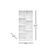 Modern 42-inch High Bookcase with 7 Open Shelves in White Wood Finish