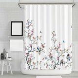 72-in. White Blue Pink Floral Tree Bird Butterfly Japanese Style Shower Curtain