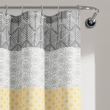 72-in. Yellow Black White Grey Floral Damask Boho Polyester Shower Curtain