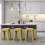 Set of 4 - 24-in. Indoor/Outdoor Backless Stacking Yellow Metal Barstools