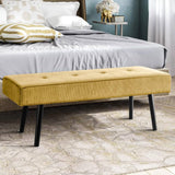 Modern Yellow Corduroy Upholstered End of Bed Bench with Black Metal Legs