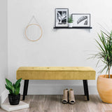 Modern Yellow Corduroy Upholstered End of Bed Bench with Black Metal Legs