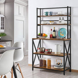 Modern Industrial Metal Wood Bakers Rack Kitchen Storage Shelf