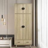 Modern 2-Door Armoire Wardrobe Cabinet with Hanging Rail in Natural Wood Finish