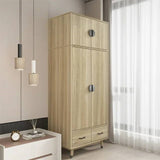 Modern 2-Door Armoire Wardrobe Cabinet with Hanging Rail in Natural Wood Finish