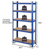 Blue Heavy Duty Metal Wood 5 Tier Adjustable Shelving Unit Garage Storage Rack