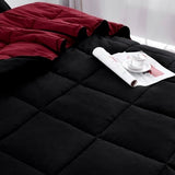 King/Cal King Traditional Microfiber Reversible 3 Piece Comforter Set in Black/Maroon