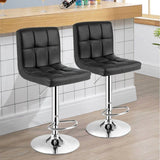 Set of 2 Modern Adjustable Height Bar Stools with Black PU Leather Swivel Seat