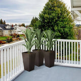 Set of 3 - Brown Faux Rattan Plastic Tall Large Flower Pots