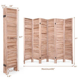 6-Panel Classic Louver Slatted Room Divider Screen in Brown Wood Finish