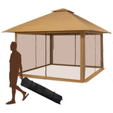 Brown 13 x 13 Ft Pop-Up Gazebo Outdoor Canopy w/ Mesh Mosquito Netting Sidewalls