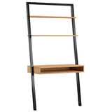 Farmhouse Rustic Oak Black Leaning Ladder Writing Desk 2 Shelves