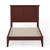 Twin Traditional Solid Oak Wooden Platform Bed Frame with Headboard in Cherry