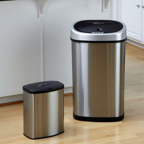 Set of 2 - Stainless Steel Touchless Trash Cans in 2 and 13 Gallon sizes