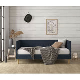 Twin Mid-Century Modern Dark Blue Linen Upholstered Daybed