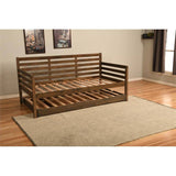 Solid Wood Daybed Frame with Twin Pop-Up Trundle Bed in Walnut Finish