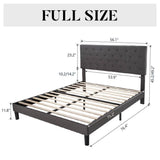 Full Size Adjustable Height Grey Linen Upholstered Platform Bed with Headboard