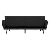 Dark Grey Linen Futon Sofa Bed with Modern Mid-Century Style Wooden Legs