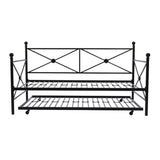 Full size Black Metal Daybed Frame with Twin Roll-out Trundle