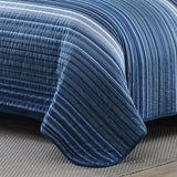 Full/Queen Size Coastal Blue Stripe Reversible Cotton Quilt Set