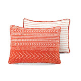 Full/Queen Scandinavian Chevron Orange White Stripe Reversible Cotton Quilt Set