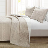 Full/Queen Scandinavian Chevron Beige Tan Reversible Cotton Quilt Set