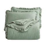 Full Size Sage Green Microfiber 3-Piece Comforter Set with Ruffled Edge Trim