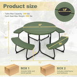 Green All Weather 8 Seater Picnic Table Umbrella Hole