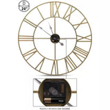 Round 24-inch Decorative Gold Metal Wall Clock Roman Numerals and Black Hands