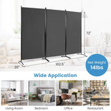 6-Ft Grey 3-Panel Room Divider Screen with Steel Base and Heavy Duty Hinges