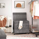 Grey PP Rattan 3-Basket Laundry Hamper Sorter Cart with Removable Cotton Bags