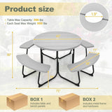 Grey All Weather 8 Seater Picnic Table Umbrella Hole