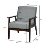 Retro Modern Classic Grey Linen Wide Accent Chair with Espresso Wood Frame