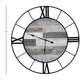 Large 32-inch Roman Numeral Wall Clock Black Metal with Grey Wood Interior