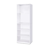 Modern 5-Shelf Bookcase in White Wood Finish