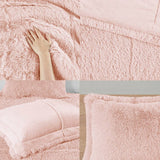 King/CAL King Pink Blush Soft Sherpa Faux Fur 3-Piece Comforter Set with Shams