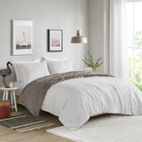 King/CAL King size Grey Reversible Soft Sherpa Faux Fur 3-Piece Comforter Set