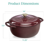 6 Quart Large Maroon Cabernet Red Enamel Cast-Iron Dutch Oven Kitchen Cookware