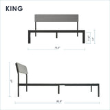 King Size Grey Soft Fabric Metal Headboard Platform Bed Wooden Slats