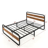 Queen Industrial Wood and Metal Tube Platform Bed with Headboard and Footboard