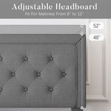 Queen Dark Grey Linen Upholstered Platform Bed with Button-Tufted Headboard