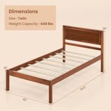 Twin Size Retro Wood Platform Bed Frame with Headboard in Walnut