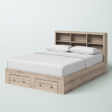 Queen Size Rustic Oak FarmHouse Low Profile 2 Drawer Storage Platform Bed