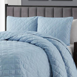 Twin/Twin XL 2-Piece Light Blue Microfiber Reversible Diamond Quilt Set