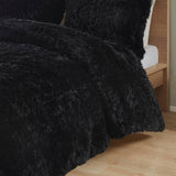 Twin/Twin XL Black Soft Sherpa Faux Fur 2-Piece Comforter Set with Shams