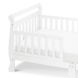 White Wooden Modern Toddler Sleigh Bed with Slatted Guard Rails