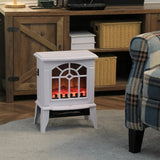 White Electric Fireplace Heater with Realistic Log Flame LED