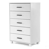 Modern Farmhouse Solid Wood 5 Drawer Bedroom Chest in White Wooden Finish