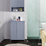 Gray Wood 2-Door Freestanding Bathroom Floor Cabinet Kitchen Storage Cupboard